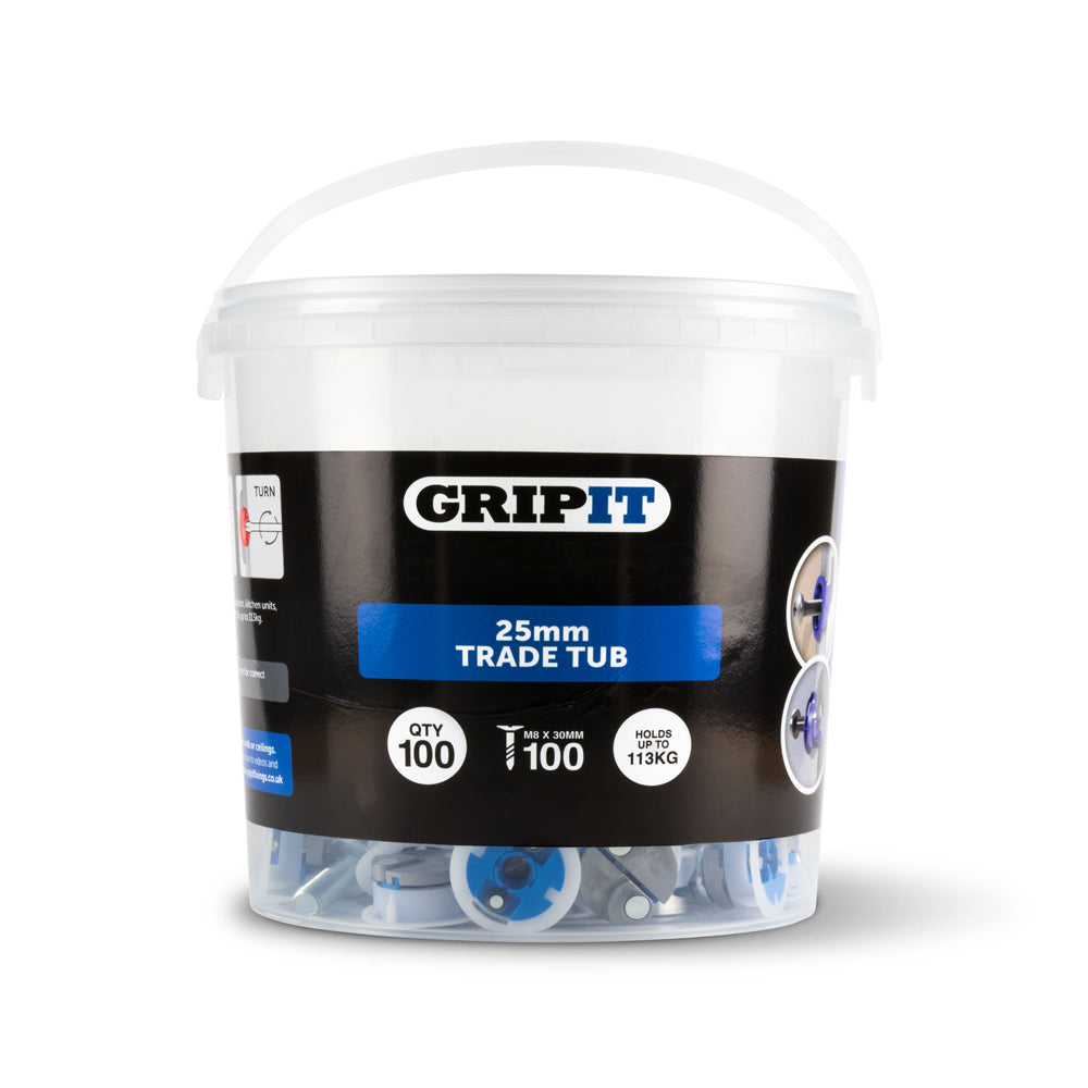 Grip-it 252-2530 GRIPIT 25MM Blue Pack of 25 25 mm Fixings with M8 x 30 mm  Screws (Pack of 30), 25 Pack : : Tools & Home Improvement